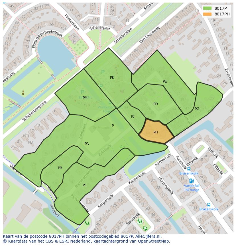Afbeelding van het postcodegebied 8017 PH op de kaart.