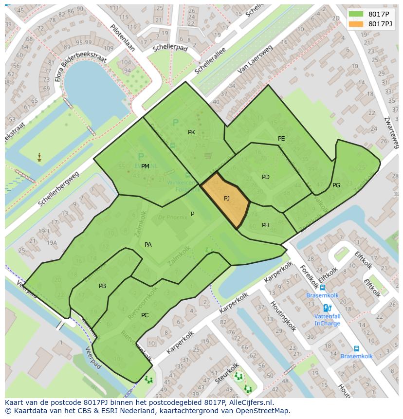 Afbeelding van het postcodegebied 8017 PJ op de kaart.