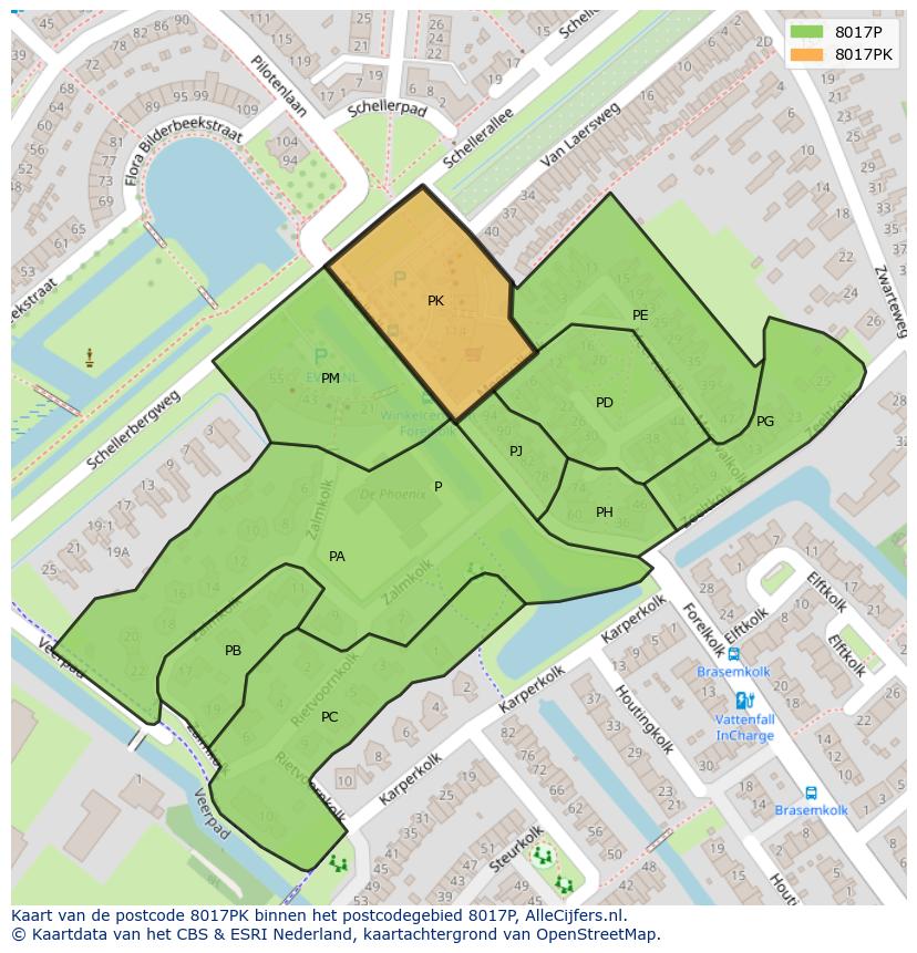 Afbeelding van het postcodegebied 8017 PK op de kaart.