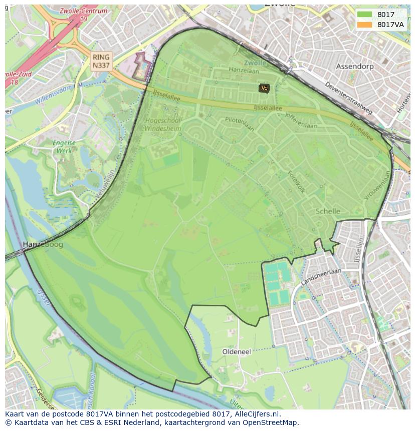 Afbeelding van het postcodegebied 8017 VA op de kaart.