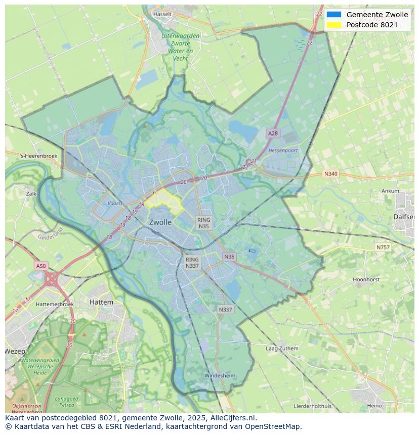 Afbeelding van het postcodegebied 8021 op de kaart.