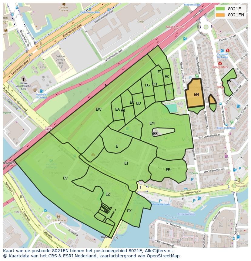 Afbeelding van het postcodegebied 8021 EN op de kaart.