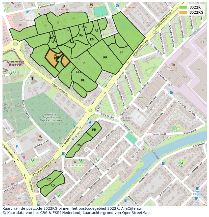 Afbeelding van het postcodegebied 8022 RG op de kaart.