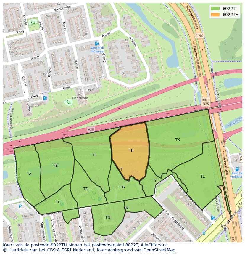 Afbeelding van het postcodegebied 8022 TH op de kaart.