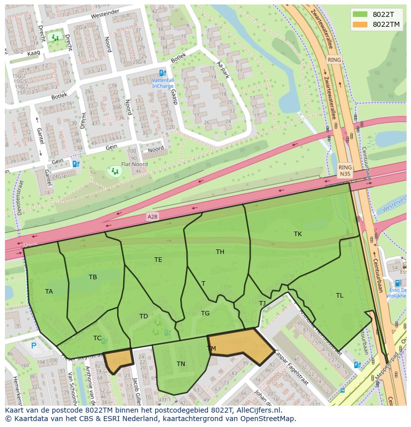 Afbeelding van het postcodegebied 8022 TM op de kaart.