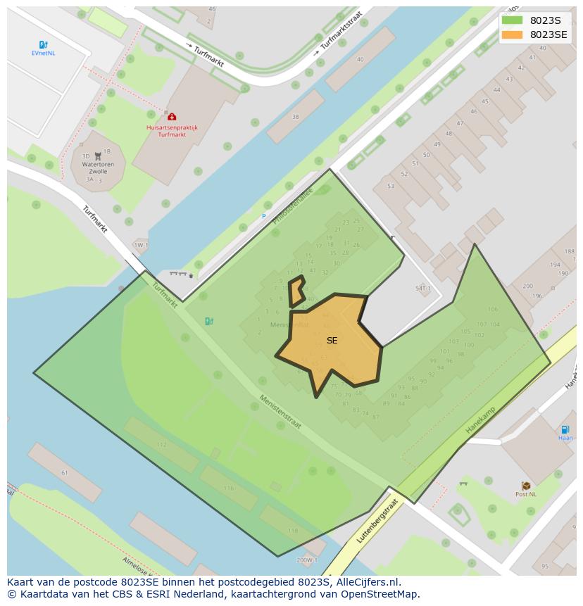 Afbeelding van het postcodegebied 8023 SE op de kaart.