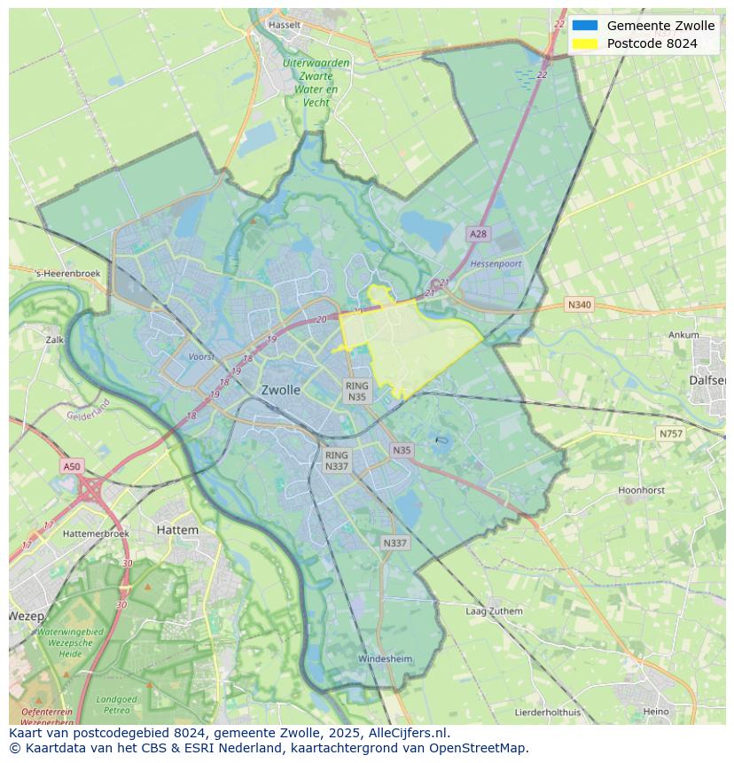 Afbeelding van het postcodegebied 8024 op de kaart.