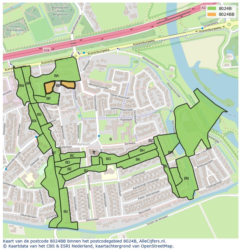 Afbeelding van het postcodegebied 8024 BB op de kaart.