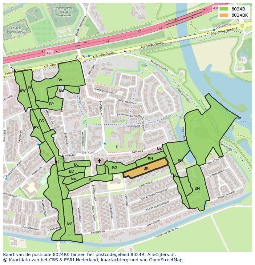 Afbeelding van het postcodegebied 8024 BK op de kaart.