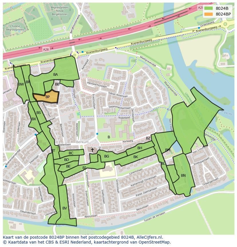 Afbeelding van het postcodegebied 8024 BP op de kaart.