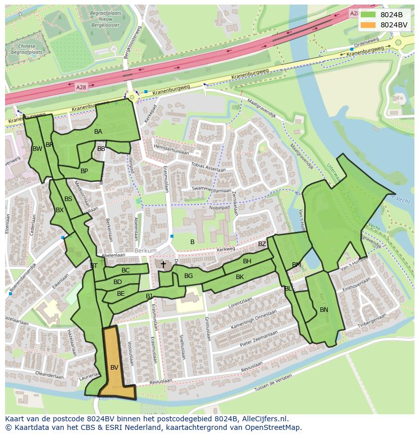 Afbeelding van het postcodegebied 8024 BV op de kaart.
