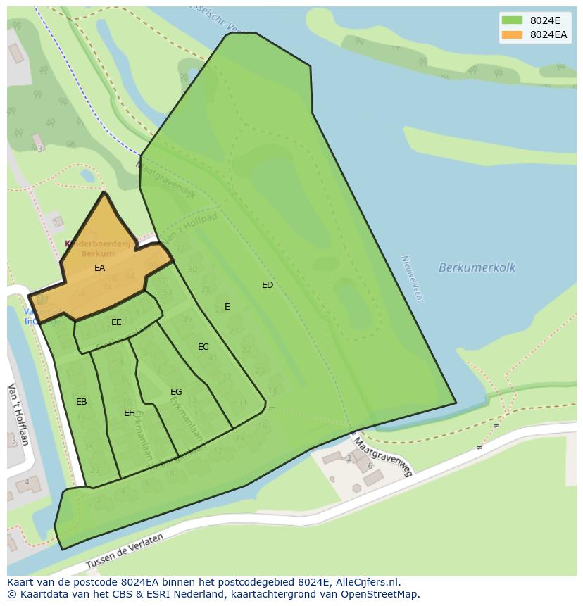 Afbeelding van het postcodegebied 8024 EA op de kaart.