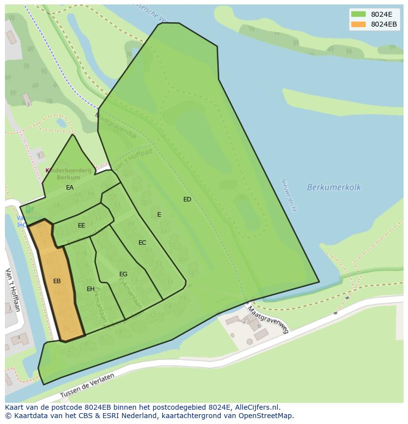 Afbeelding van het postcodegebied 8024 EB op de kaart.