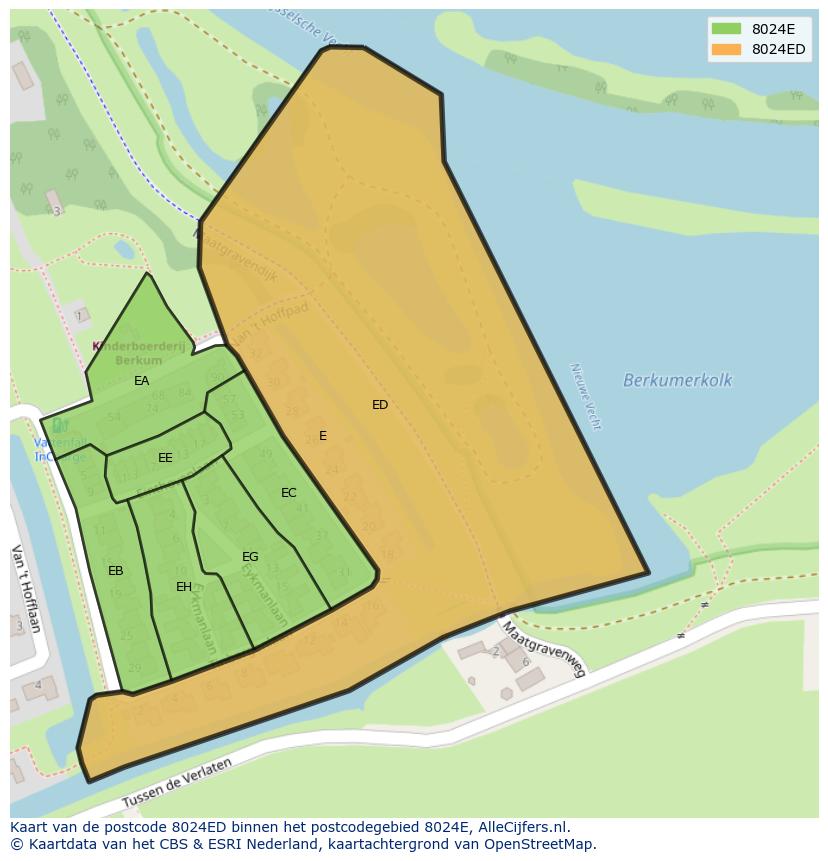 Afbeelding van het postcodegebied 8024 ED op de kaart.
