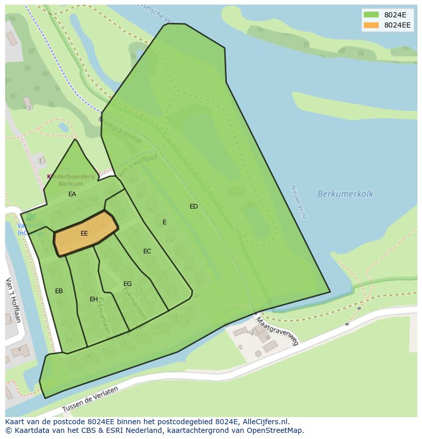 Afbeelding van het postcodegebied 8024 EE op de kaart.