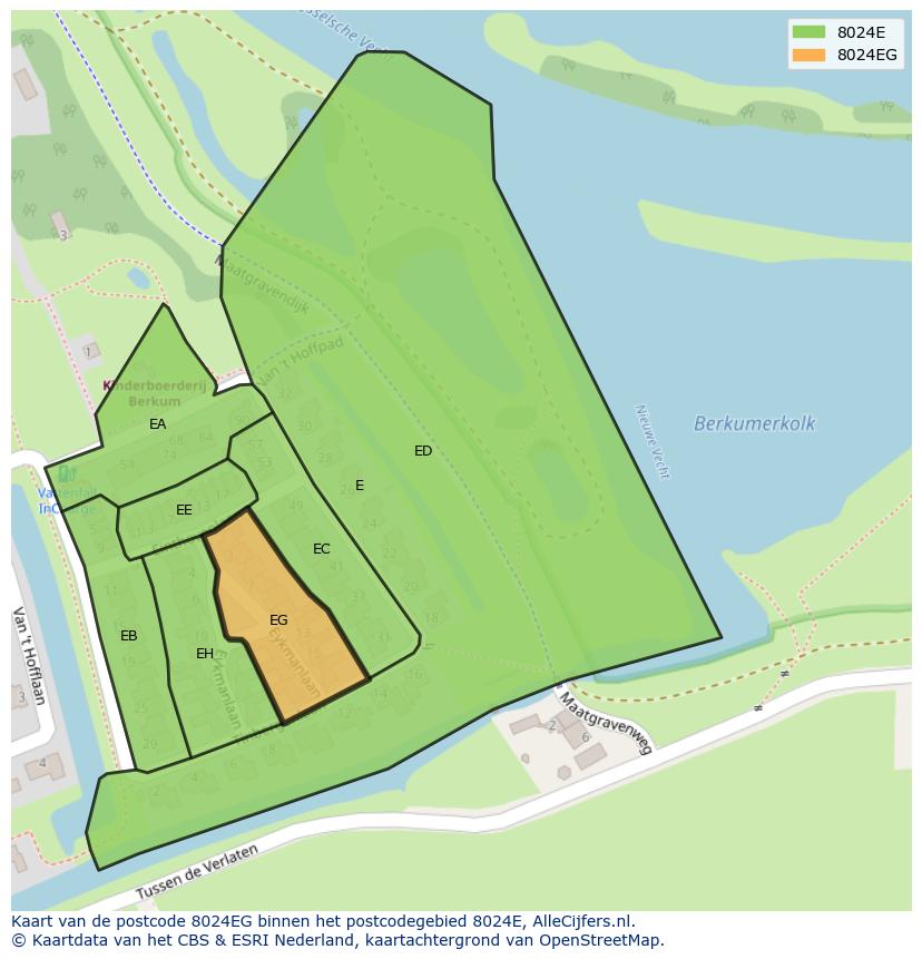 Afbeelding van het postcodegebied 8024 EG op de kaart.