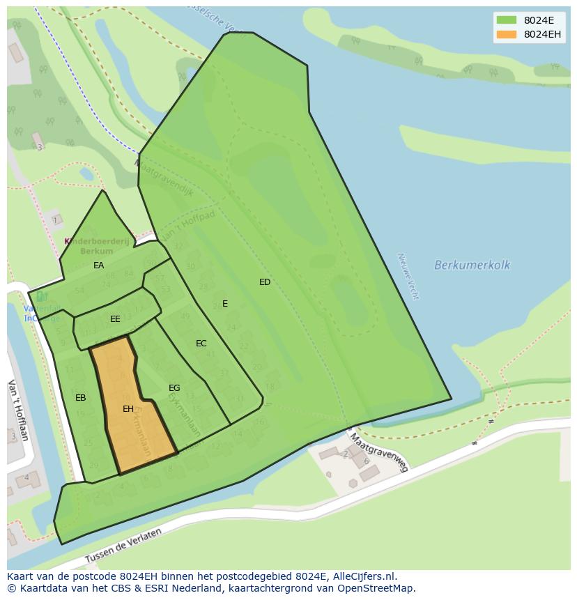 Afbeelding van het postcodegebied 8024 EH op de kaart.