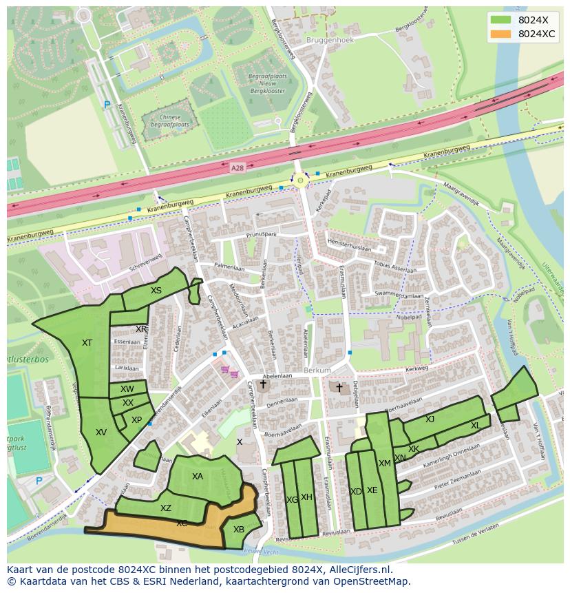 Afbeelding van het postcodegebied 8024 XC op de kaart.