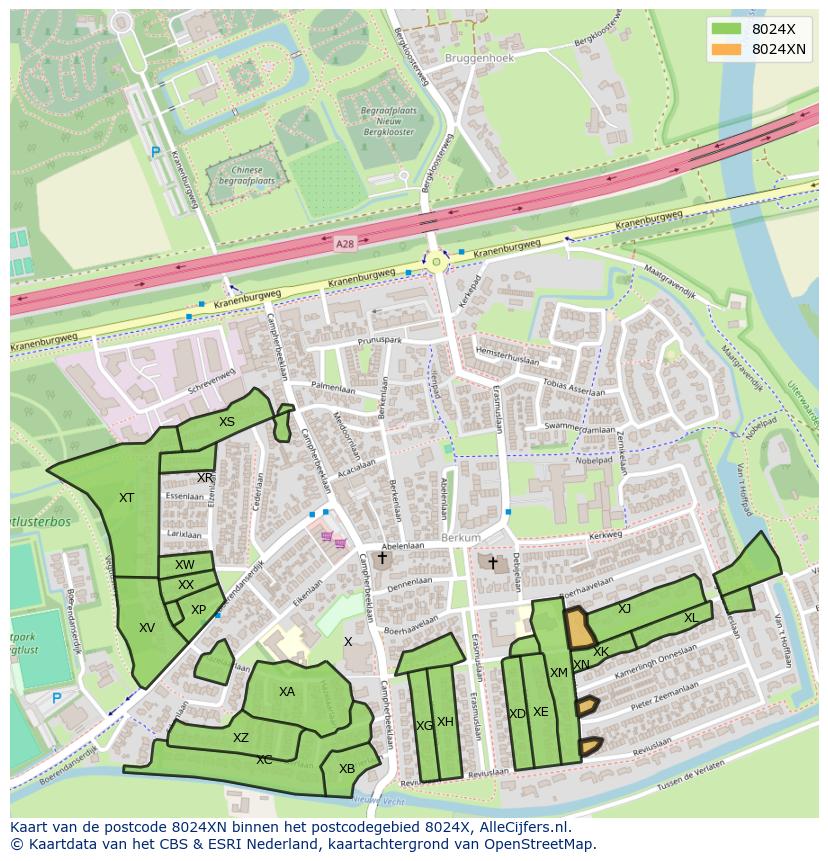 Afbeelding van het postcodegebied 8024 XN op de kaart.