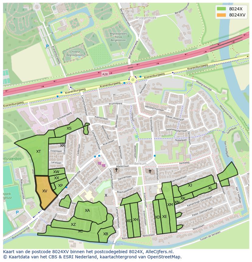 Afbeelding van het postcodegebied 8024 XV op de kaart.