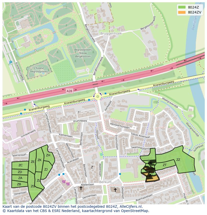 Afbeelding van het postcodegebied 8024 ZV op de kaart.