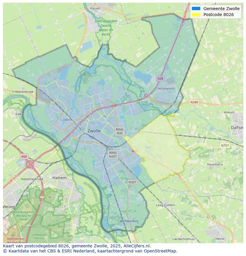 Afbeelding van het postcodegebied 8026 op de kaart.