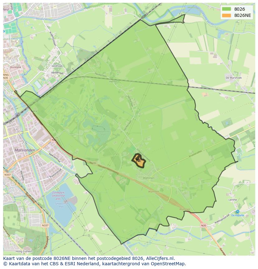 Afbeelding van het postcodegebied 8026 NE op de kaart.