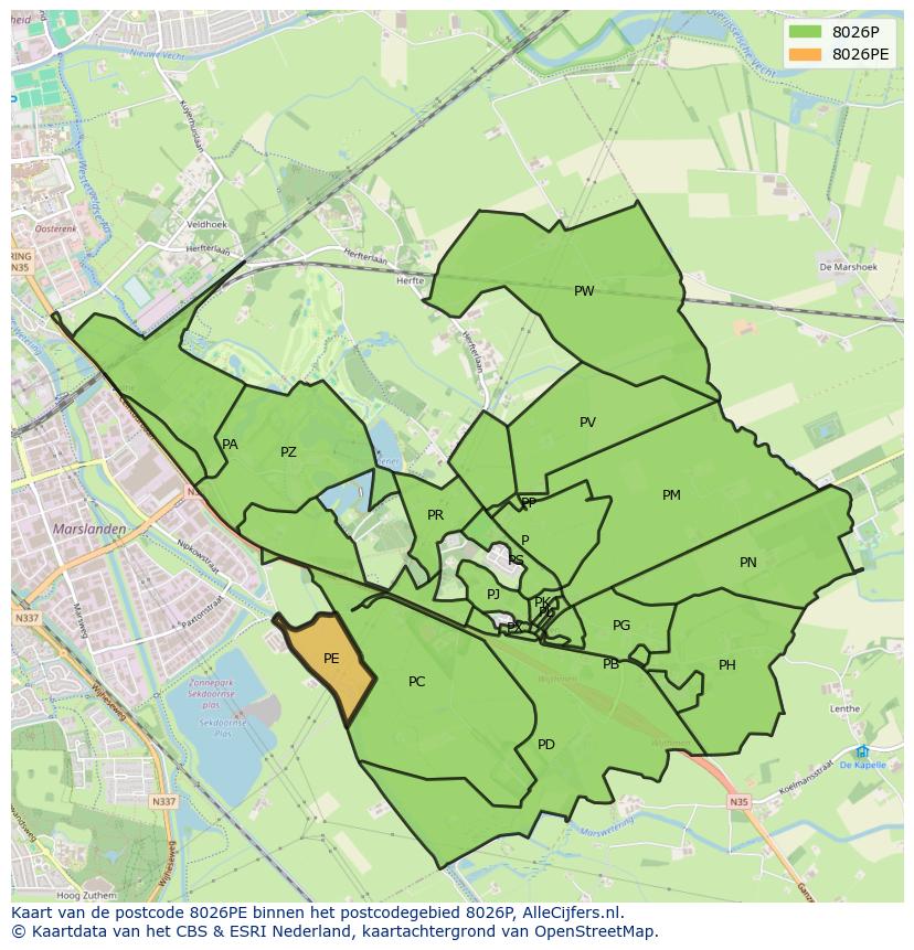 Afbeelding van het postcodegebied 8026 PE op de kaart.