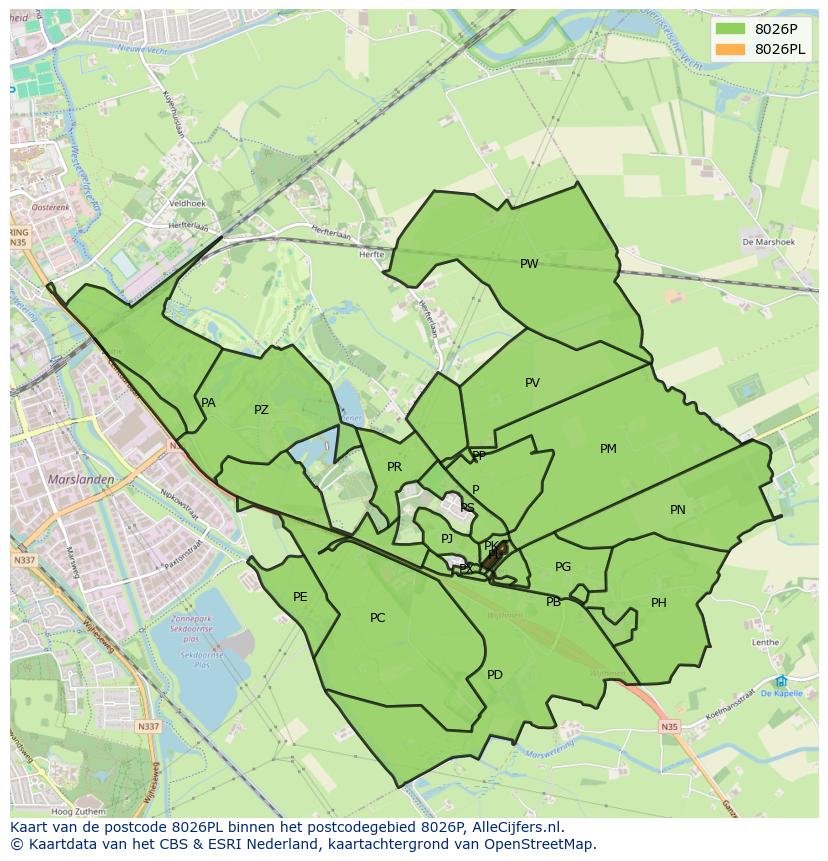 Afbeelding van het postcodegebied 8026 PL op de kaart.
