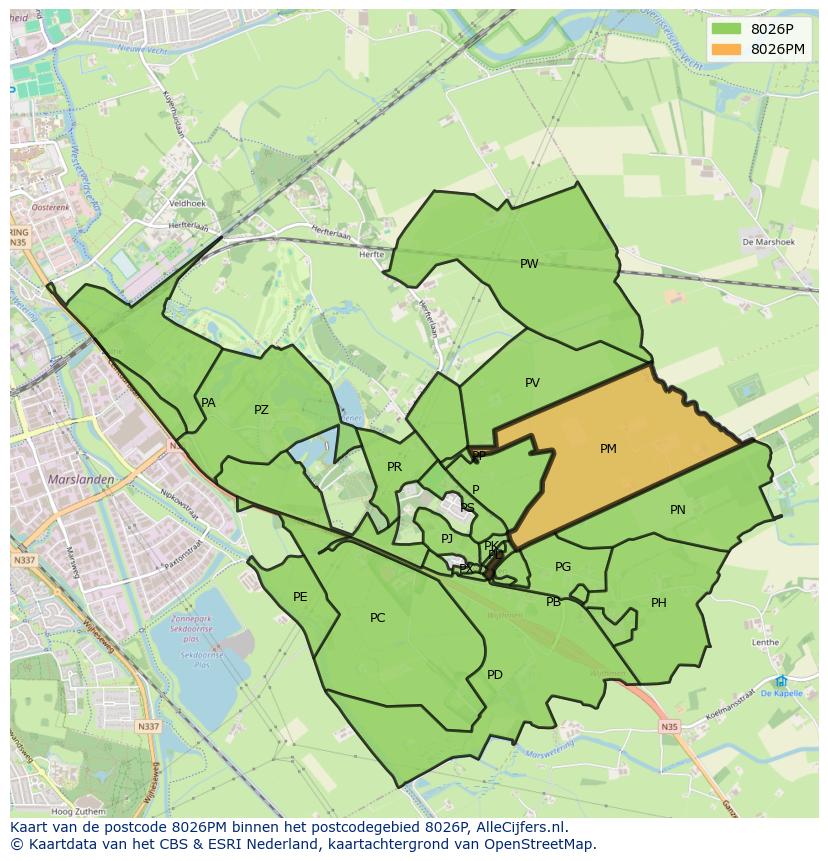 Afbeelding van het postcodegebied 8026 PM op de kaart.