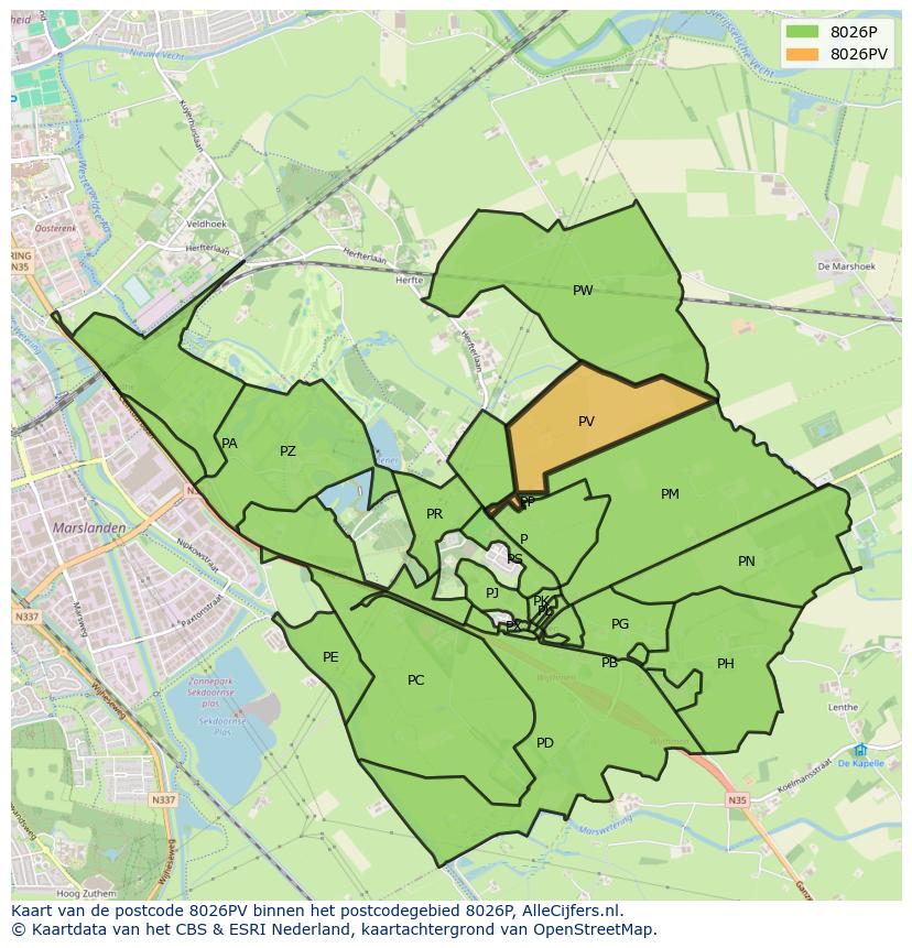 Afbeelding van het postcodegebied 8026 PV op de kaart.