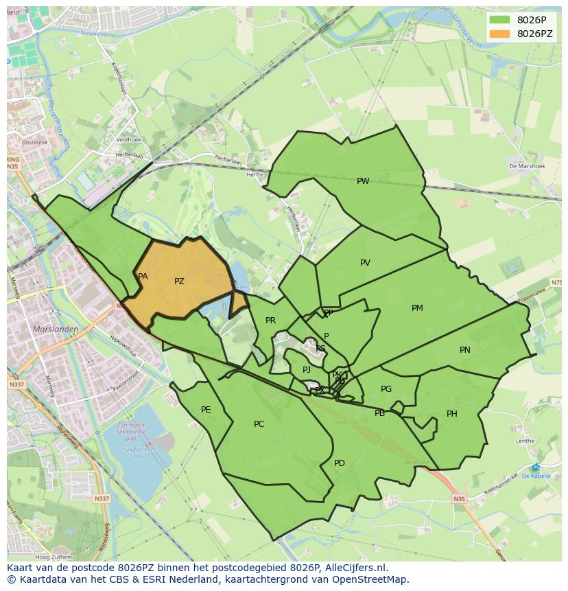 Afbeelding van het postcodegebied 8026 PZ op de kaart.