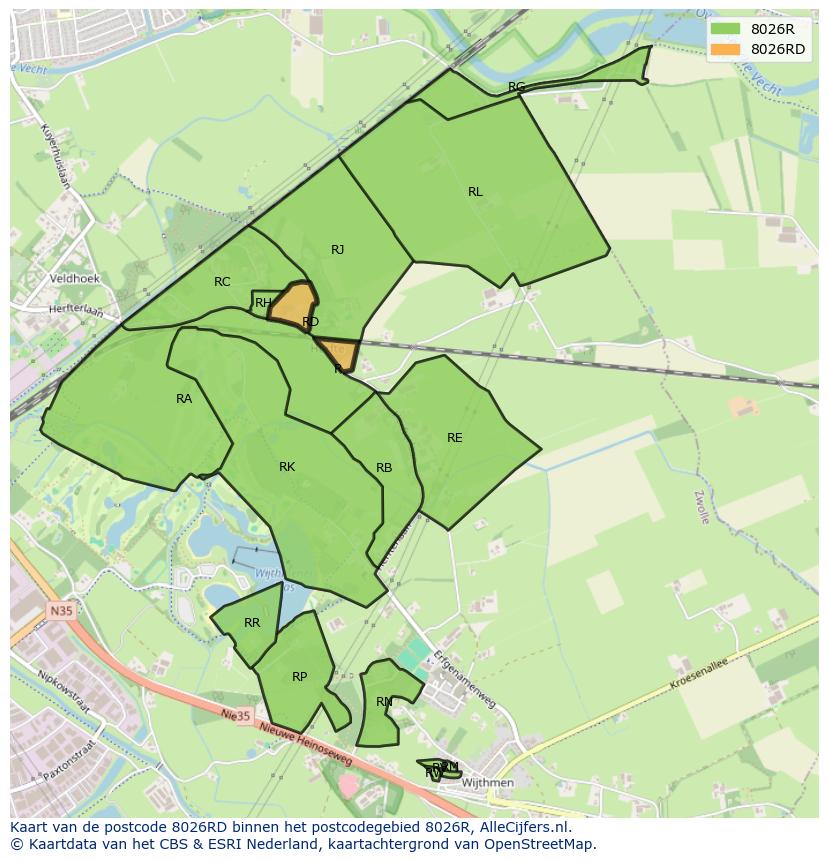 Afbeelding van het postcodegebied 8026 RD op de kaart.