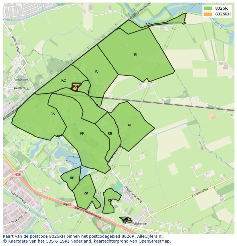 Afbeelding van het postcodegebied 8026 RH op de kaart.