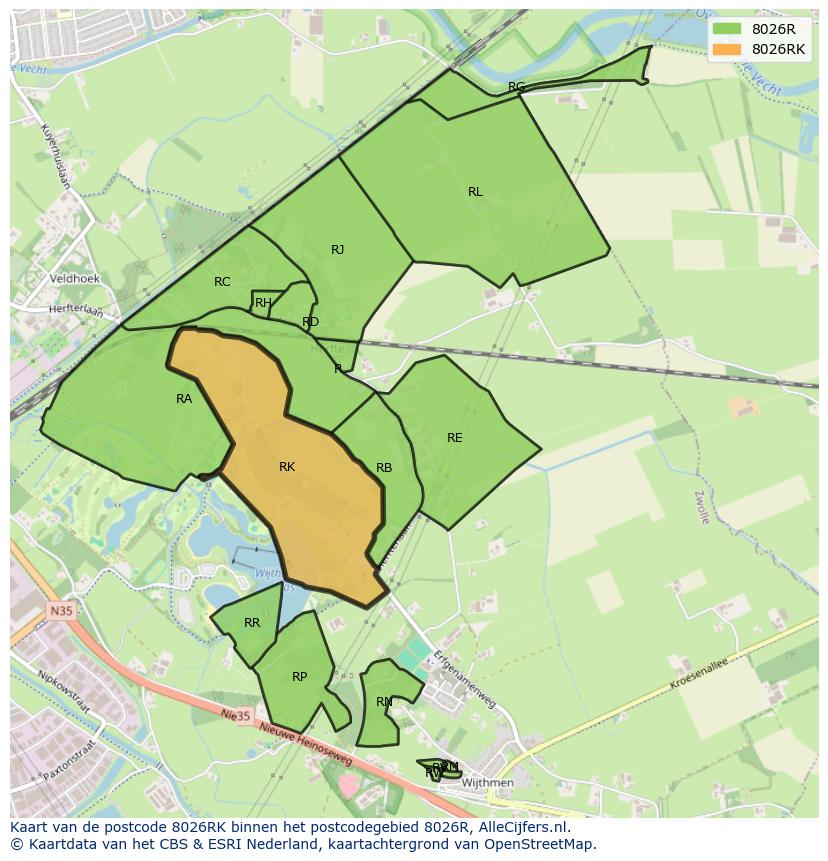 Afbeelding van het postcodegebied 8026 RK op de kaart.