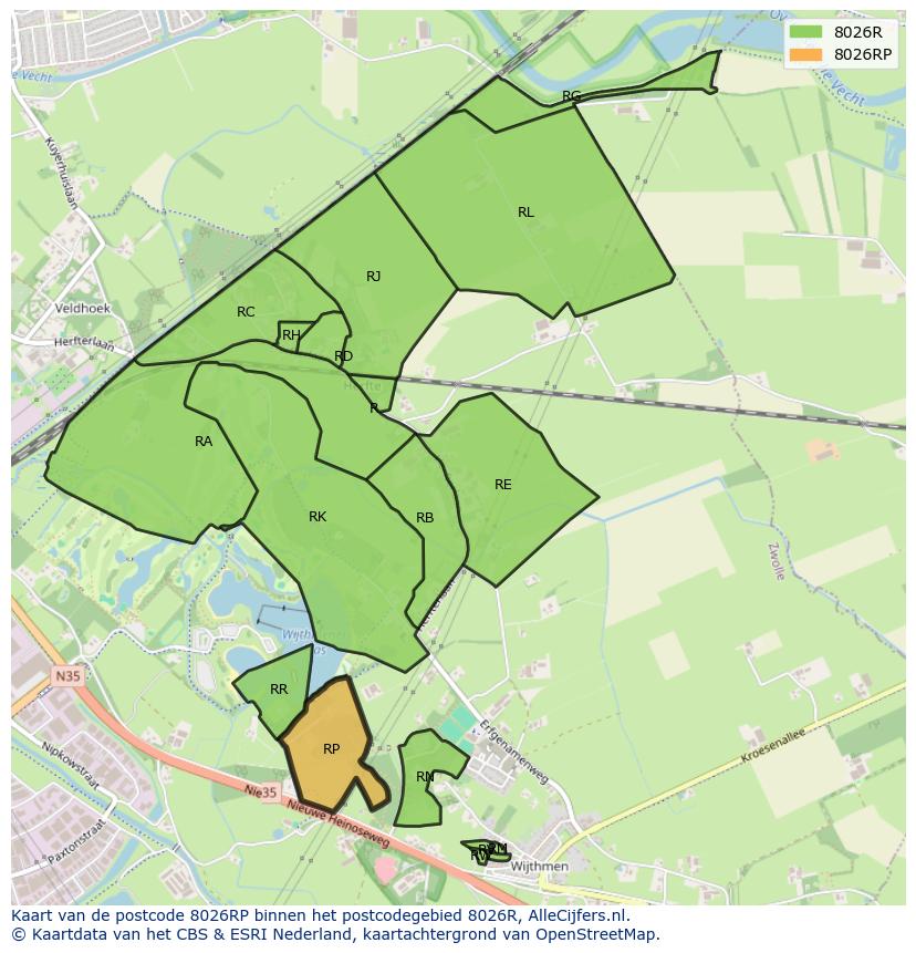 Afbeelding van het postcodegebied 8026 RP op de kaart.