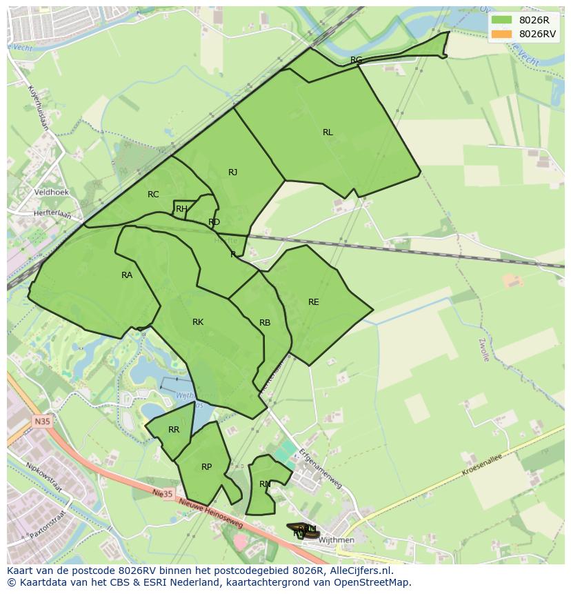 Afbeelding van het postcodegebied 8026 RV op de kaart.