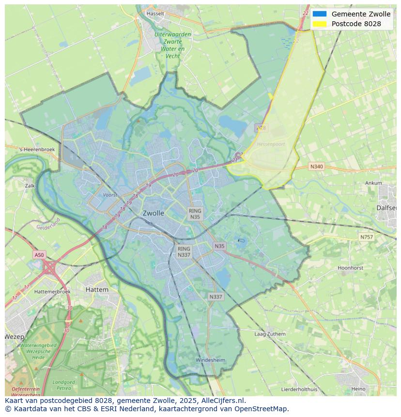 Afbeelding van het postcodegebied 8028 op de kaart.