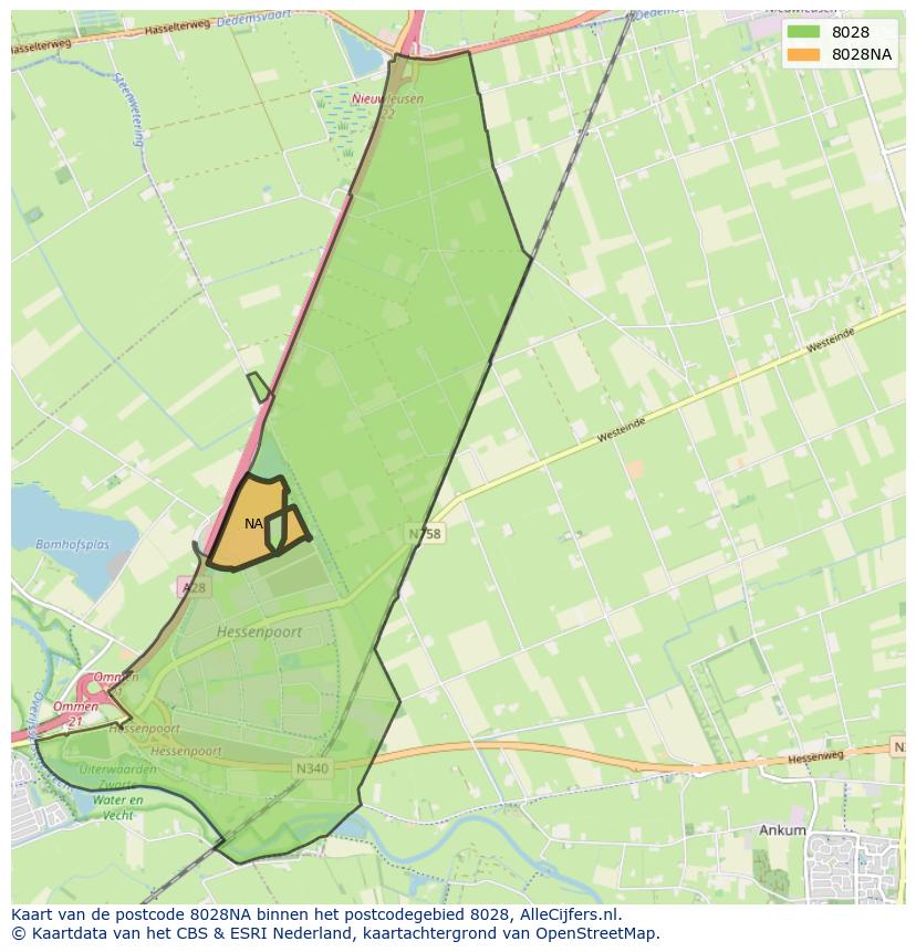 Afbeelding van het postcodegebied 8028 NA op de kaart.