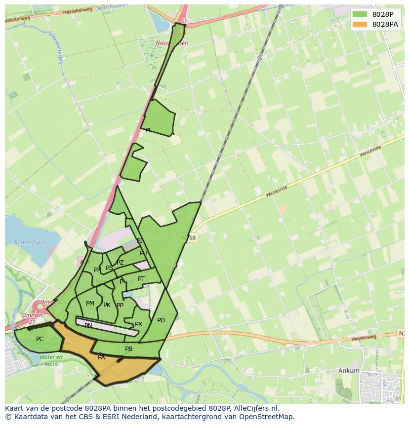 Afbeelding van het postcodegebied 8028 PA op de kaart.