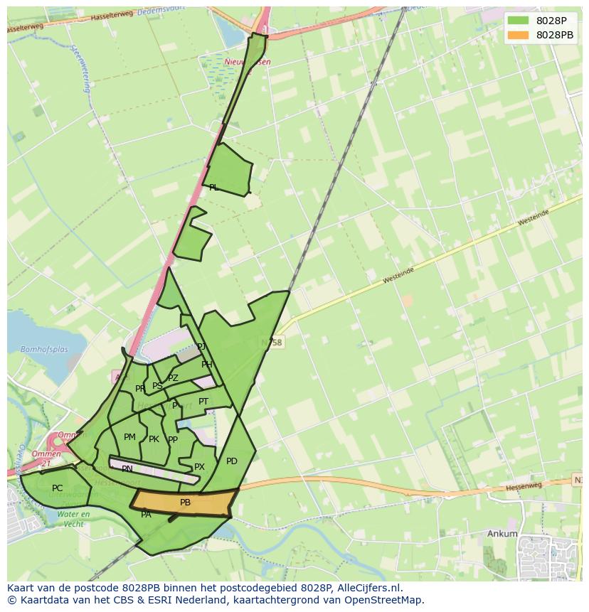 Afbeelding van het postcodegebied 8028 PB op de kaart.