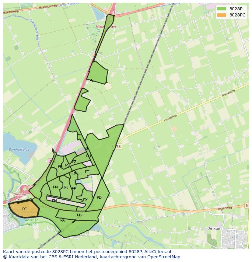 Afbeelding van het postcodegebied 8028 PC op de kaart.