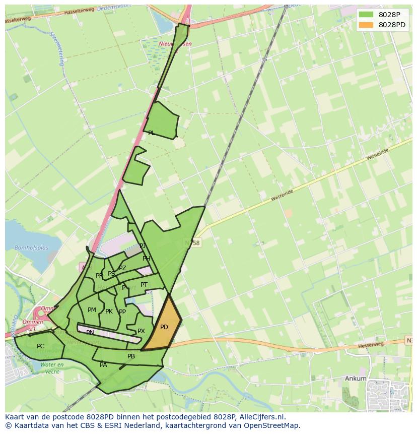 Afbeelding van het postcodegebied 8028 PD op de kaart.