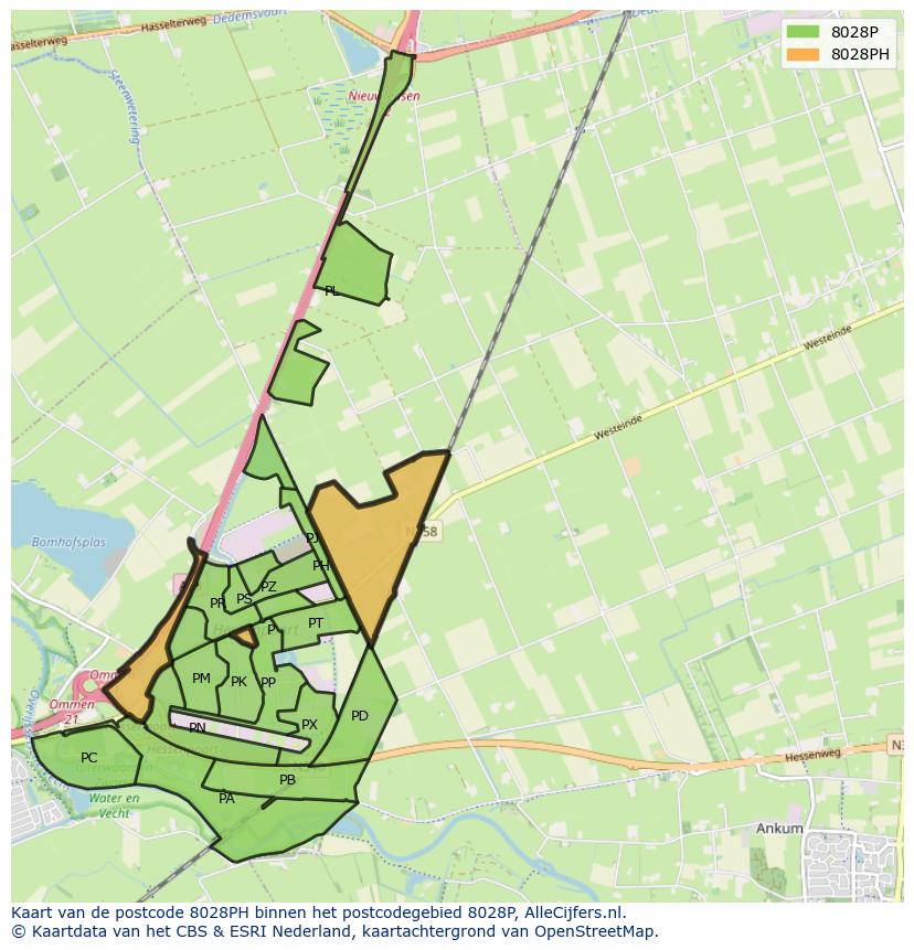 Afbeelding van het postcodegebied 8028 PH op de kaart.