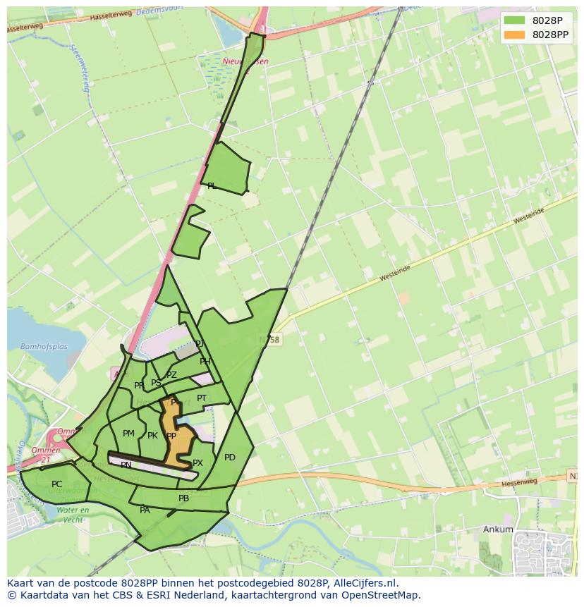 Afbeelding van het postcodegebied 8028 PP op de kaart.