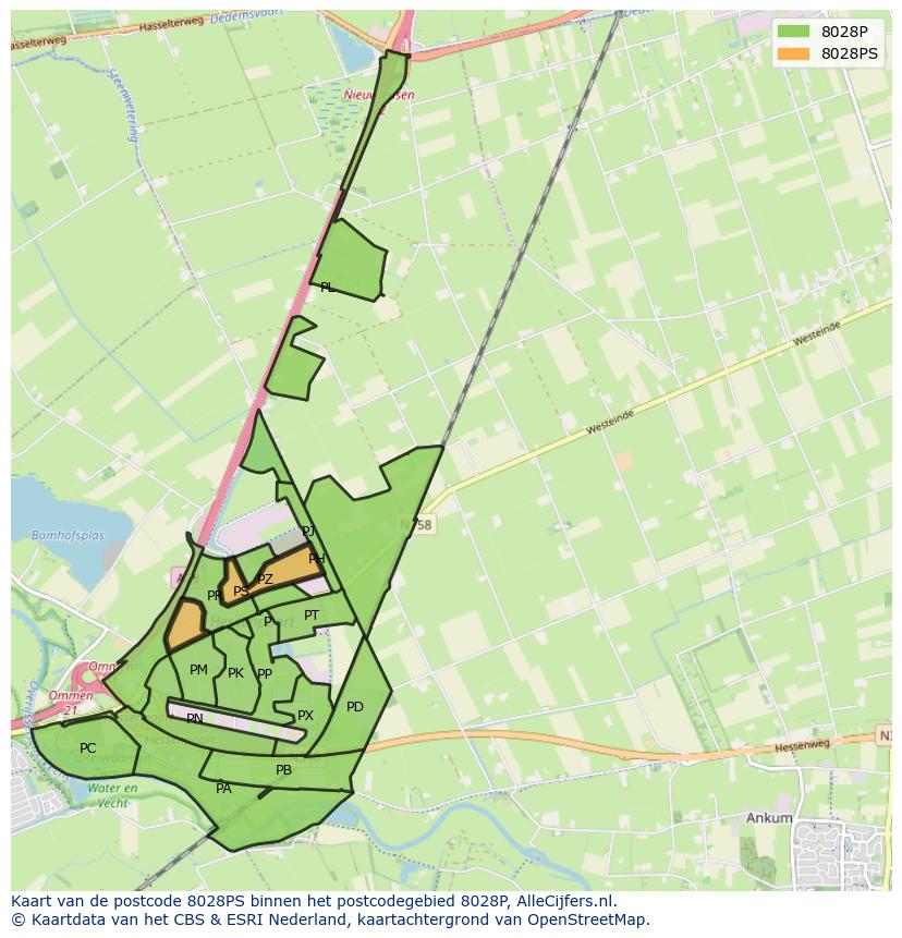 Afbeelding van het postcodegebied 8028 PS op de kaart.