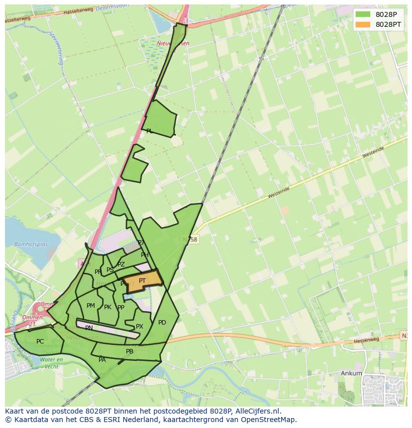 Afbeelding van het postcodegebied 8028 PT op de kaart.