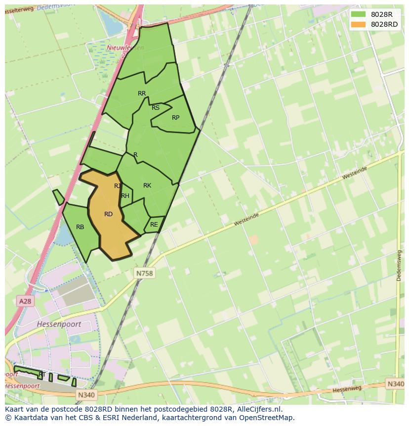 Afbeelding van het postcodegebied 8028 RD op de kaart.