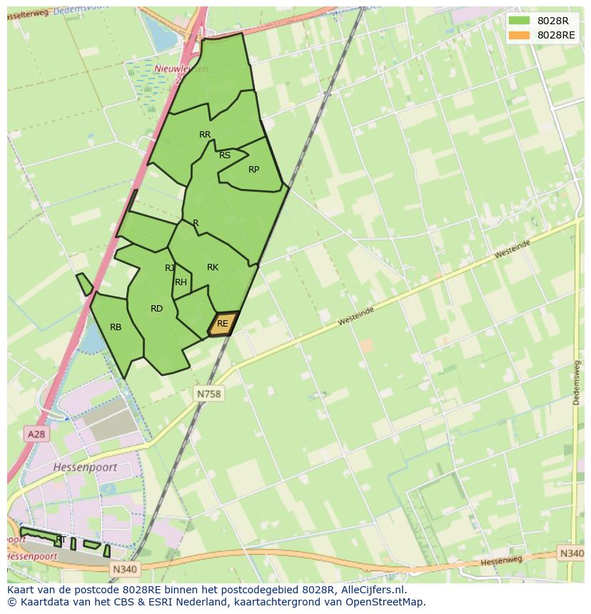 Afbeelding van het postcodegebied 8028 RE op de kaart.