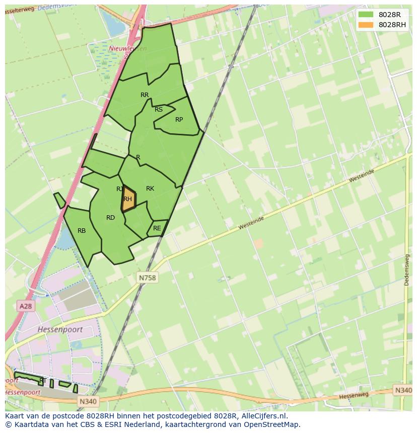 Afbeelding van het postcodegebied 8028 RH op de kaart.